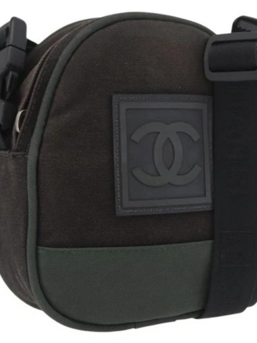CHANEL Sports Line Shoulder Bag Canvas Green CC Auth BA11975